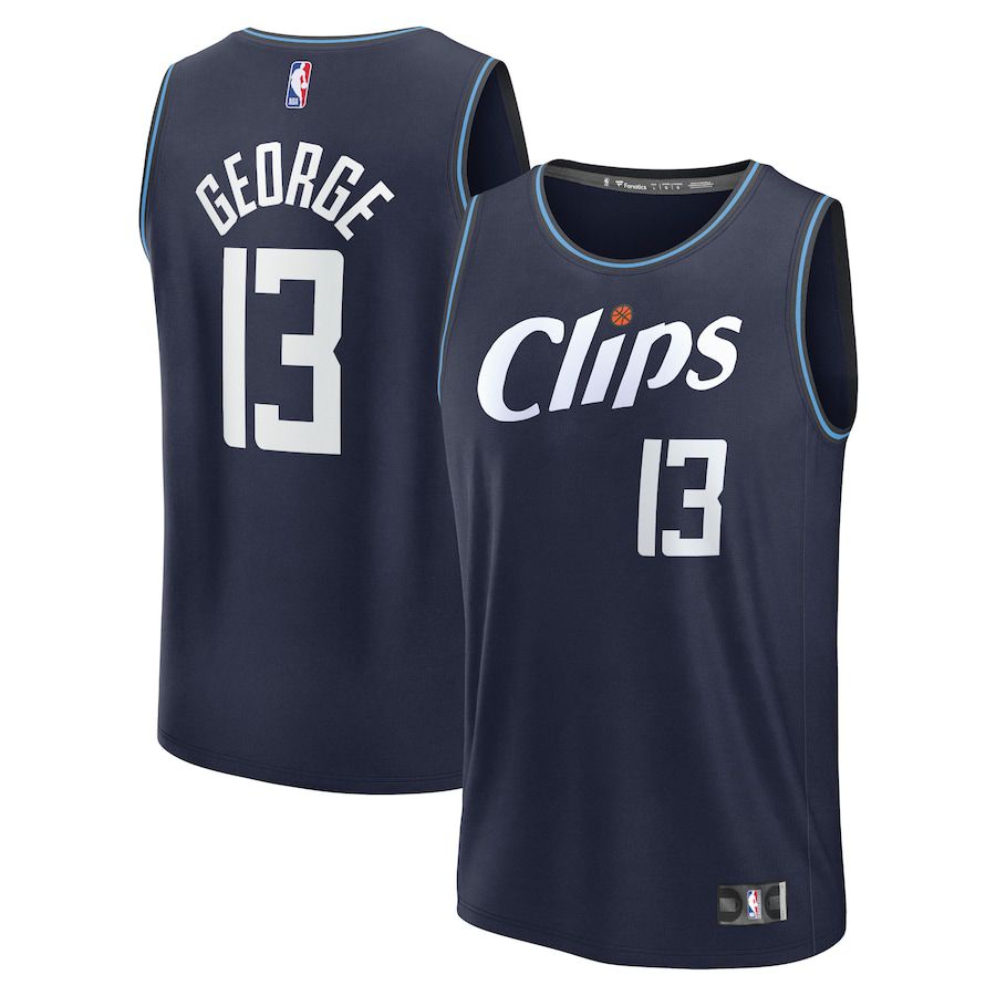Men LA Clippers 13 Paul George Fanatics Branded Navy City Edition 2023-24 Fast Break NBA Jersey